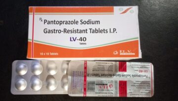 Blister pack and box of LV-40 Pantoprazole Sodium Gastro-Resistant Tablets by E.L.V. Life Sciences