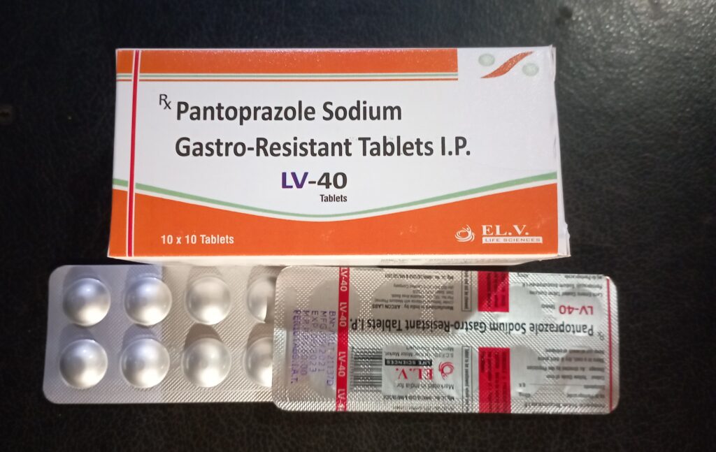 Blister pack and box of LV-40 Pantoprazole Sodium Gastro-Resistant Tablets by E.L.V. Life Sciences