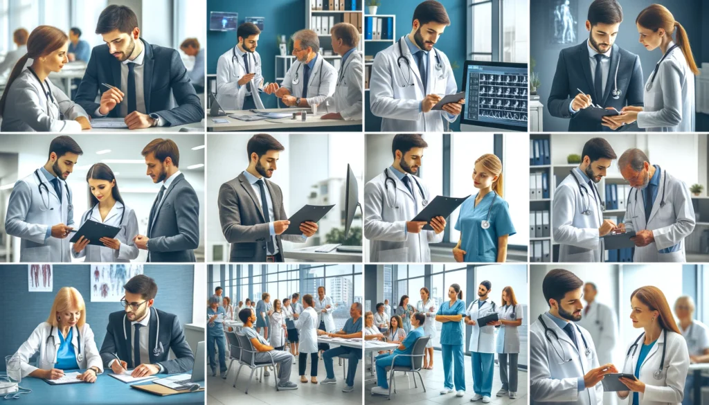Collage showing Medical Representatives in various settings like hospitals, clinics, and community health centers, highlighting the diversity of their job roles.