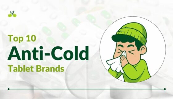 Top 10 anti cold tablet brands in India. Featured image with text Top 10 anti cold tablet brands in india with a graphics where a person suffering from cold and some pills.