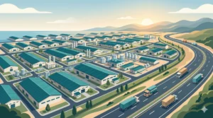 Aerial view of Baddi's pharmaceutical industrial belt with manufacturing units along NH-21A.