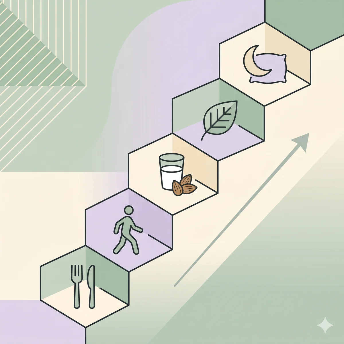 Five-step insomnia treatment ladder: diet, walking, milk and almonds, ashwagandha, sleep