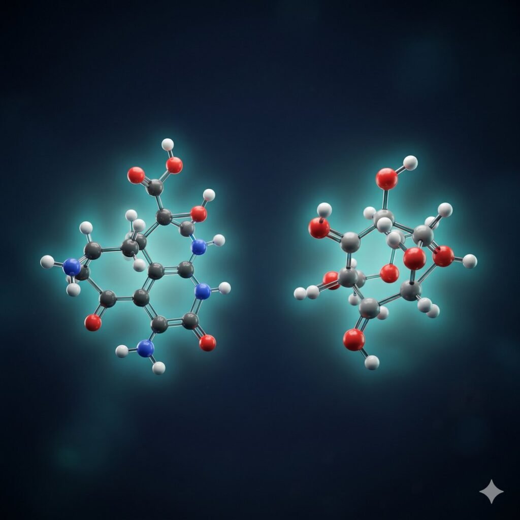 Two molecular structures representing the chemical and behavioural differences between monobenzone and hydroquinone.