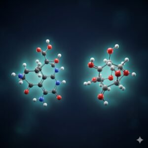 Two molecular structures representing the chemical and behavioural differences between monobenzone and hydroquinone.