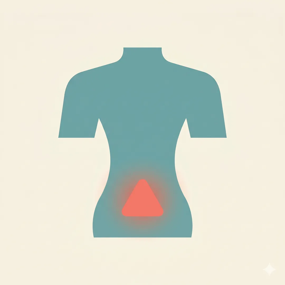 Abstract torso silhouette with warning icon at the abdomen — red-flag constipation symptoms