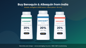 Buy Benoquin, Albaquin and Uniqueen monobenzone cream from India - brands and 2026 prices, Rx only