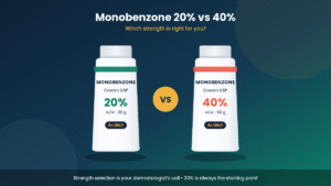 Monobenzone cream 20% vs 40% strength comparison - generic tubes, Rx only